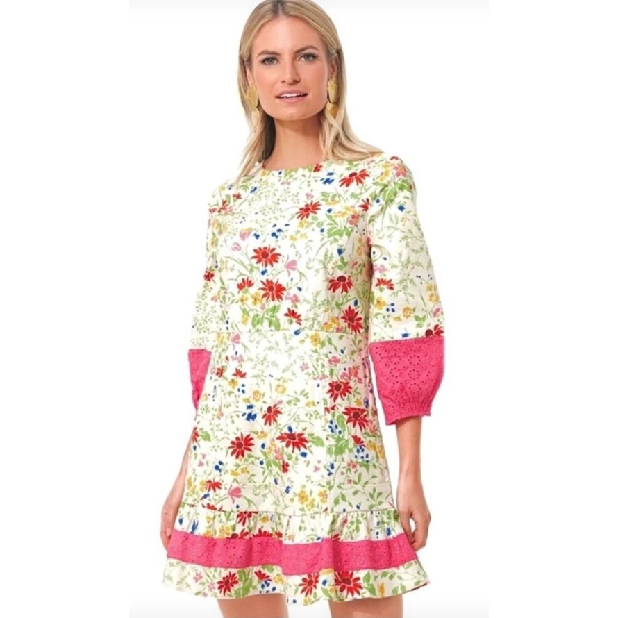 Tuckernuck Laurel Dress In Wildflower Eyelet Mini Dress Size Small Pink Green
